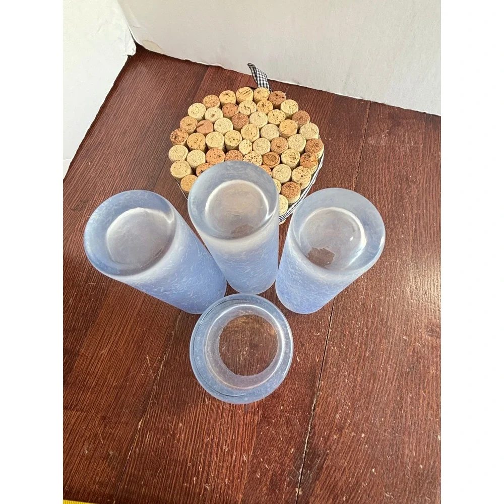 Vintage Frosted Blue Textured Crackle Glasses Set 4 Heavy Tumbler Highball Rocks